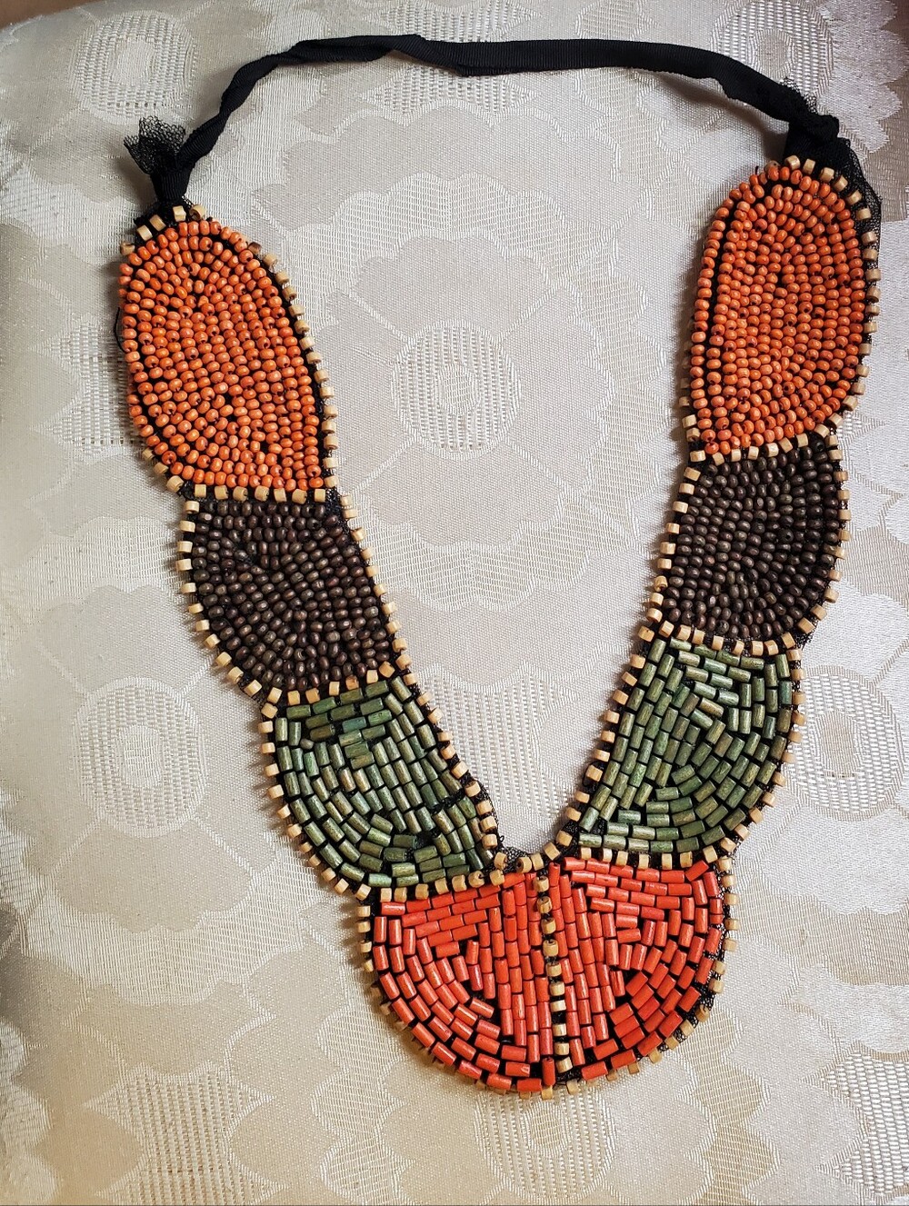 Handcrafted African-inspired  Earth-toned, tribal bib collar statement necklace